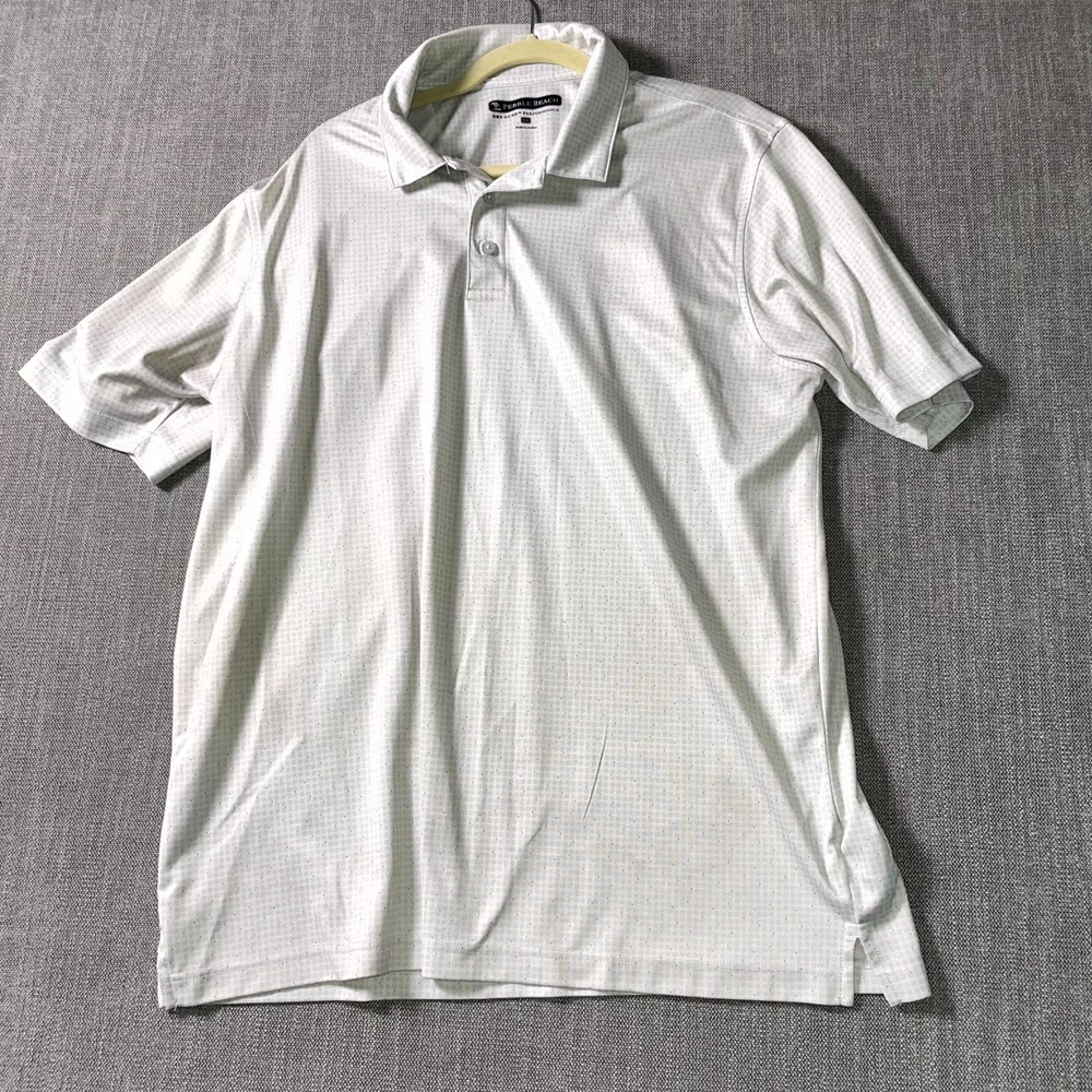 Pebble Beach‎ Dry Luxe Performance Polo Shirt Mens XL Gray Geometric Tennis Golf